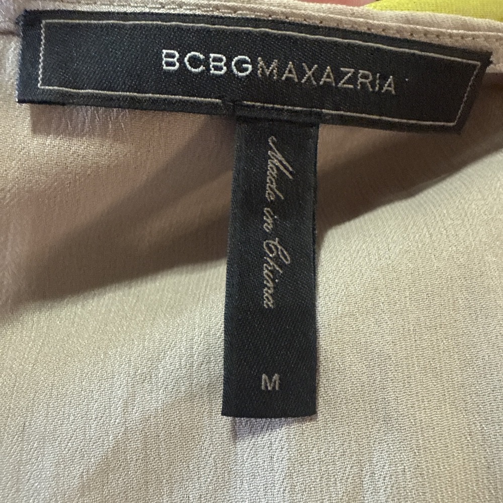 Women's M BCBG Maxazria Pleated Skirt Color Block Dress Slit Sleeves Preowned - Picture 4 of 5